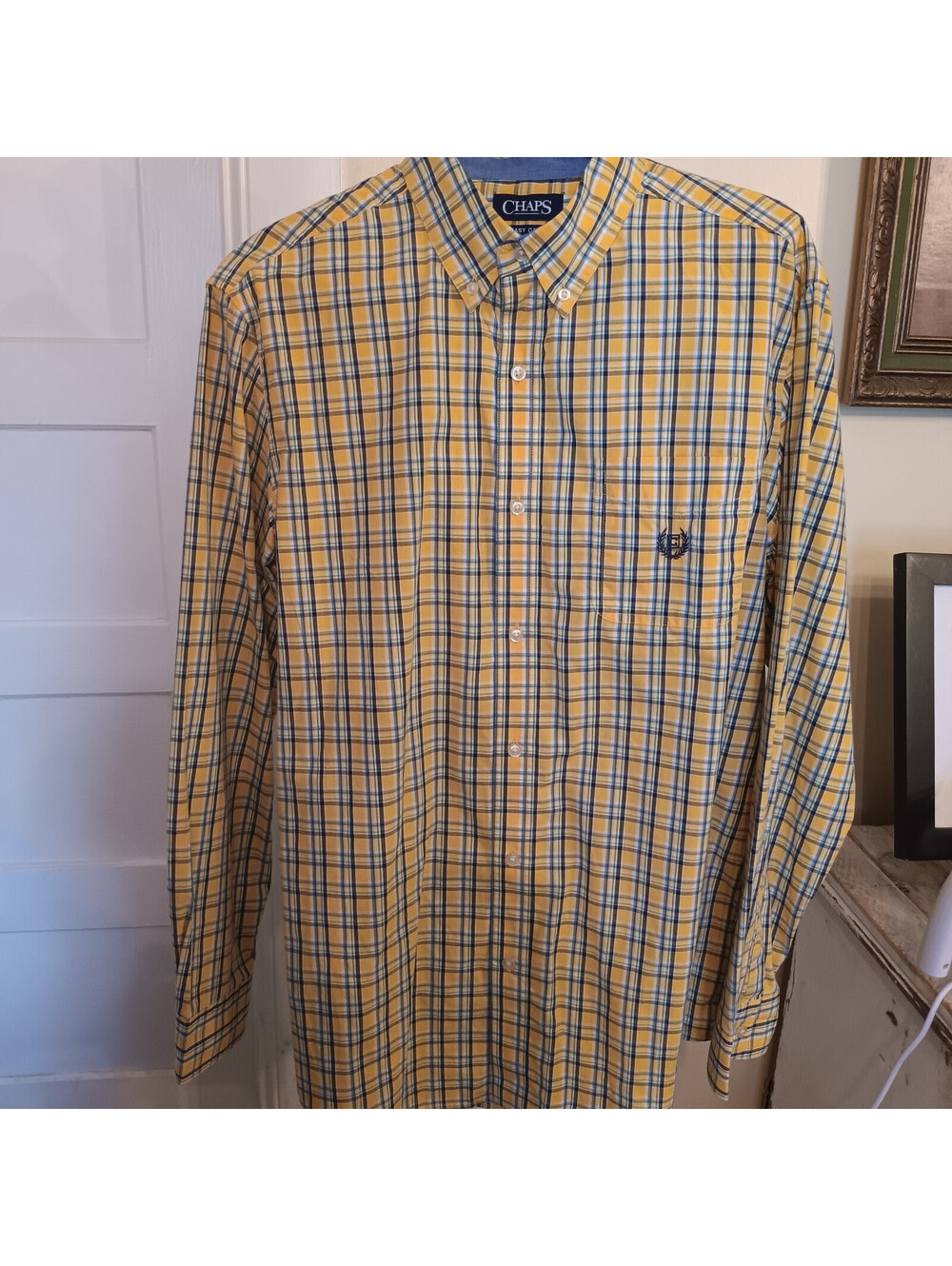 Chaps Ralph Lauren Button Down Yellow Plaid Men's Shirt  Size XL Colorful Easter